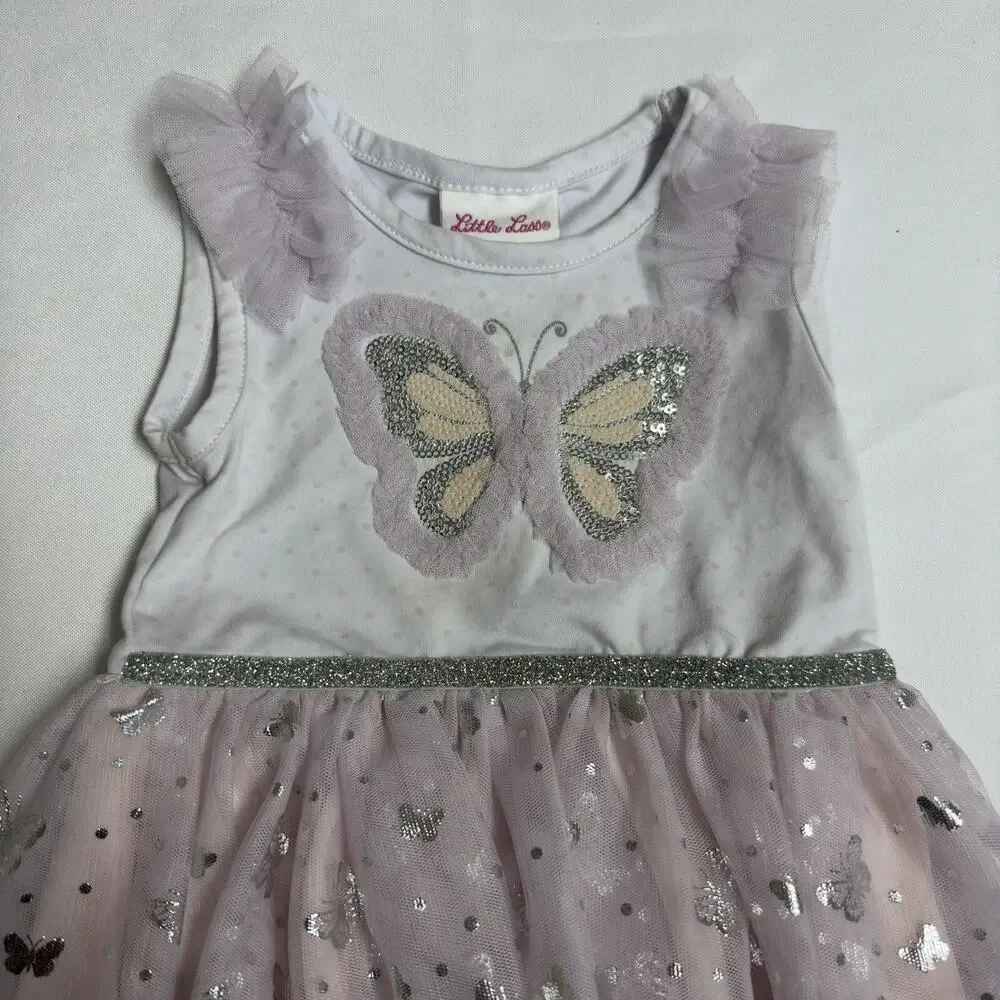 Little Lass Tutu Ballerina Dress Baby Girl Size 12 M Orchid Hush Silver Sequin